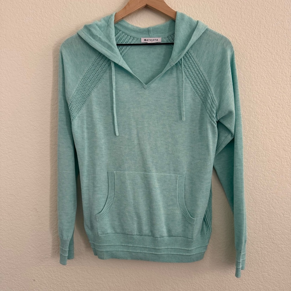 Athleta Mint Green Hooded Knit Pullover